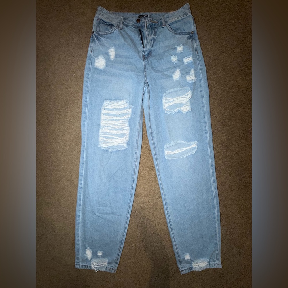 Fashion Nova Light Blue Distressed Boyfriend Jeans